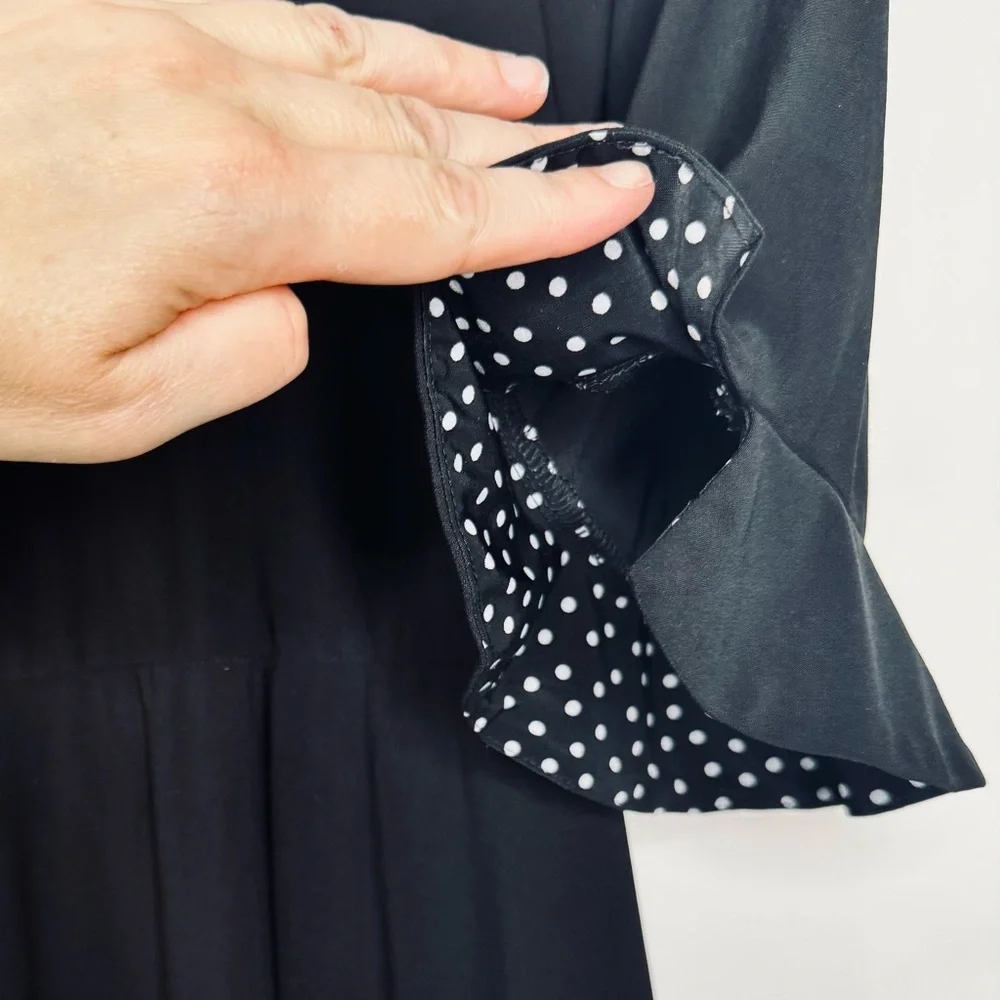 Chetta B Dress Black with White Polka Dot Accents Tie Waist Half Sleeve - Picture 5 of 10